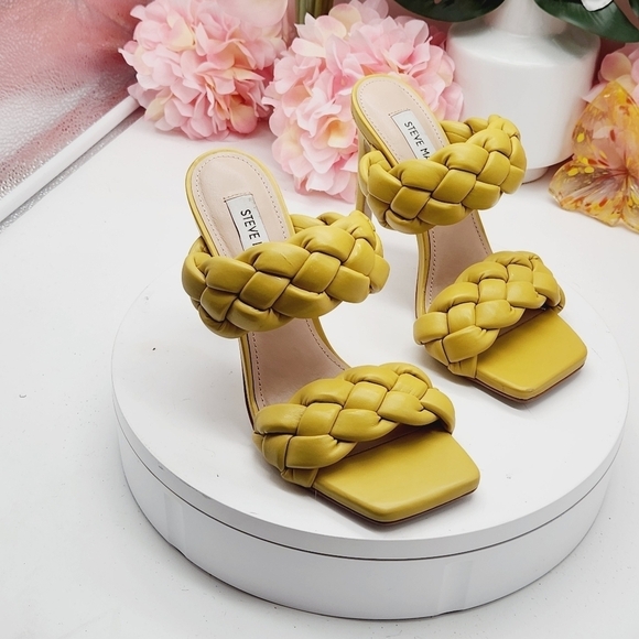 Steve Madden Kenley Citron Braided High Heel Sandals Slide-on Yellow Size 6.5 - Picture 13 of 16